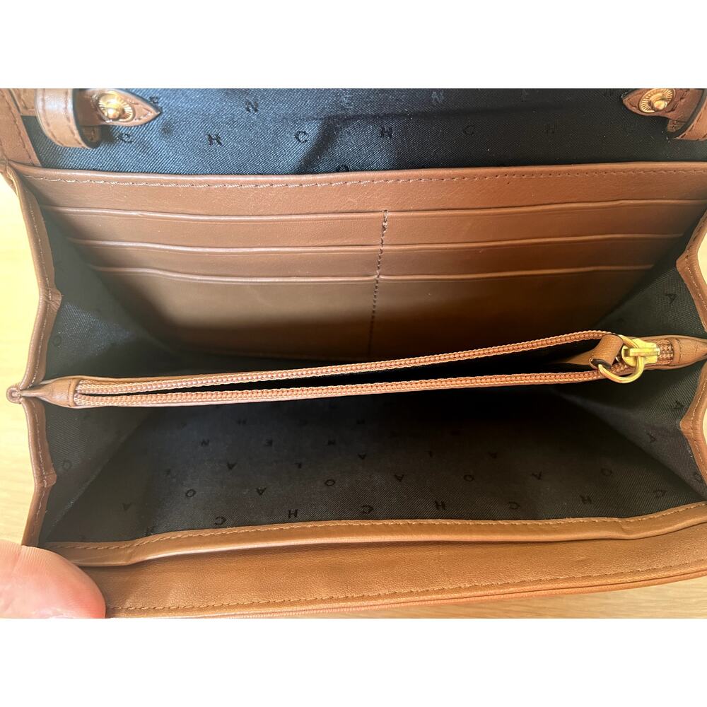 Cole Haan Brown Tan Leather Gold Accent Luxury Large Wallet Clutch - Picture 9 of 12